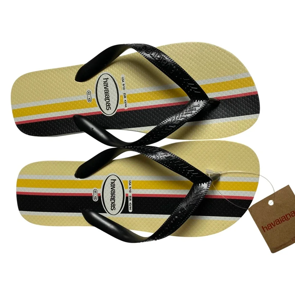 Havaianas Striped Flip Flops Womens 9/10 Yellow‎ Red Black Thong Sandals NWT